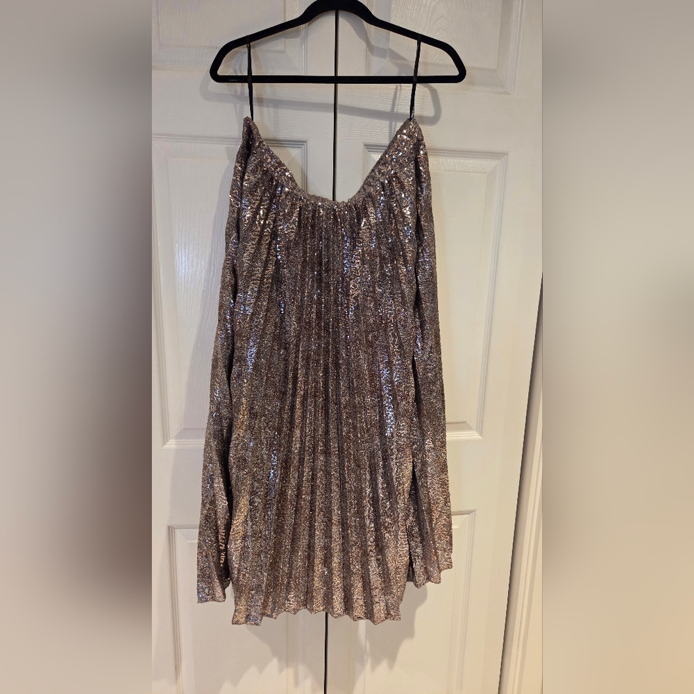 Anne Klein Metallic Pleated Midi Skirt in Rose Gold